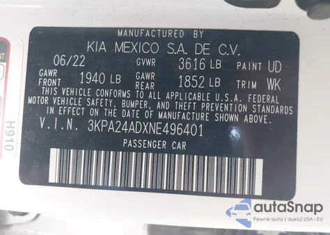2022 Kia Rio Lx from USA, damaged, VIN 3KPA24ADXNE496401